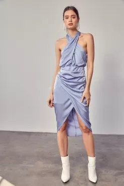Mellie Satin Halter Wrap Midi Dress- Misty Blue -Fashion Store 15634801 aa3b069d 8869 403f a65b d42b86462a70