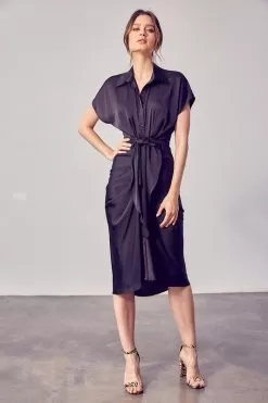 Just A Dream Satin Tie Front Midi Dress