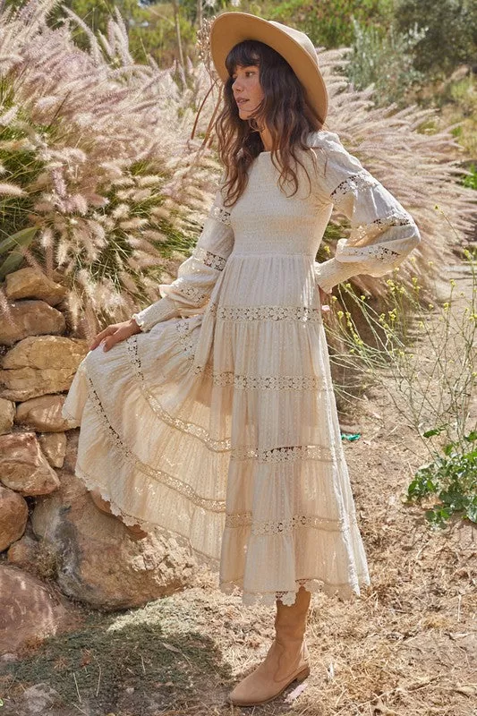 Dahlia Smocked Lace Maxi Dress - Cream 4 Dahlia Smocked Lace Maxi Dress - Cream - Image 2