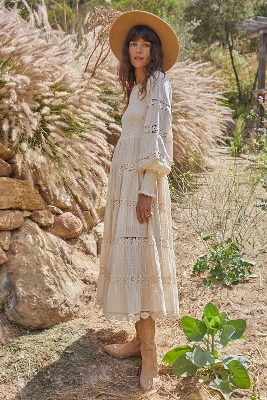 Dahlia Smocked Lace Maxi Dress - Cream 5 Dahlia Smocked Lace Maxi Dress - Cream - Image 3