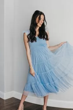 Fairytale Love Tulle Smocked Midi Dress- Blue -Fashion Store B205643C 9B75 45FA 925B 01036CB6F68A