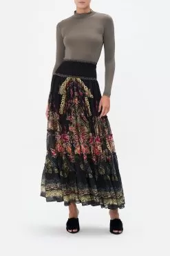 SHIRRED WAIST TIERED CIRCLE SKIRT DANCE WITH DUENDE -Fashion Store CAMILLA 00015495 SHIRRED WAIST TIERED CIRCLE SKIRT DANCE WITH DUENDE MODEST 1