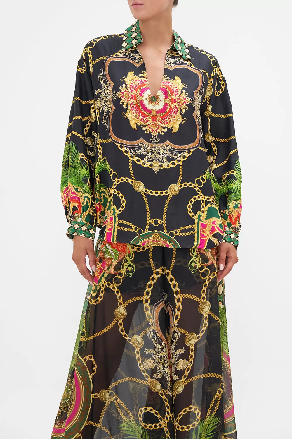 V-NECK BLOUSE WITH COLLAR JEALOUSY AND JEWELS 6 V-NECK BLOUSE WITH COLLAR JEALOUSY AND JEWELS - Image 4