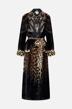 VELVET LONG ROBE WITH TIE JUNGLE DREAMING -Fashion Store CAMILLA 00022378 VELVET LONG ROBE WITH TIE JUNGLE DREAMING GHOST