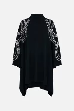 FUNNEL NECK DRAPE KNIT PONCHO CURTAIN CALL CHAOS -Fashion Store CAMILLA 00022668 FUNNEL NECK DRAPE KNIT PONCHO CURTAIN CALL CHAOS GHOST