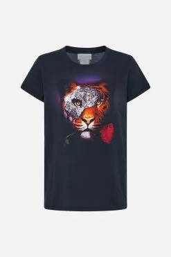 ORGANIC COTTON SLIM FIT TEE - BLACK MOONLIGHT MELODIES -Fashion Store CAMILLA 00022762 SLIM FIT ROUND NECK TSHIRT BLACK MOONLIGHT MELODIES GHOST