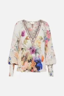 SHIRRED CUFF BLOUSE FRIENDS WITH FRESCOS -Fashion Store CAMILLA 00023745 SHIRRED CUFF BLOUSE FRIENDS WITH FRESCOS GHOST