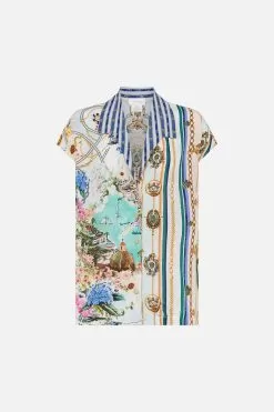 BUTTON THROUGH COLLARED TOP AMALFI LULLABY -Fashion Store CAMILLA 00023885 BUTTON THROUGH COLLARED TOP AMALFI LULLABY GHOST 1