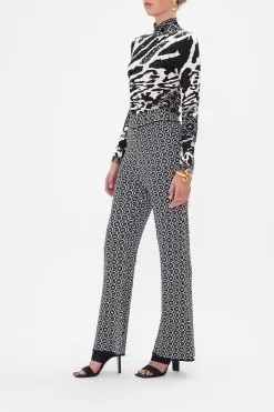 FLARED JACQUARD KNIT PANT FELINE FANTASY -Fashion Store CAMILLA 00024836 FLARED JACQUARD KNIT PANT FELINE FANTASY 2