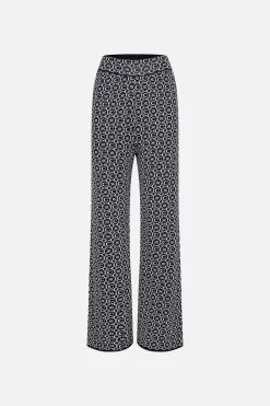 FLARED JACQUARD KNIT PANT FELINE FANTASY -Fashion Store CAMILLA 00024836 FLARED JACQUARD KNIT PANT FELINE FANTASY GHOST 1