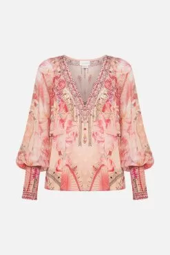 SHIRRED CUFF BLOUSE ADORE ME -Fashion Store CAMILLA 00024849 SHIRRED CUFF BLOUSE ADORE ME GHOST 1