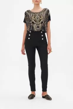 BUTTON EMBELLISHED PONTE PANT CHAOS IN THE COSMOS
