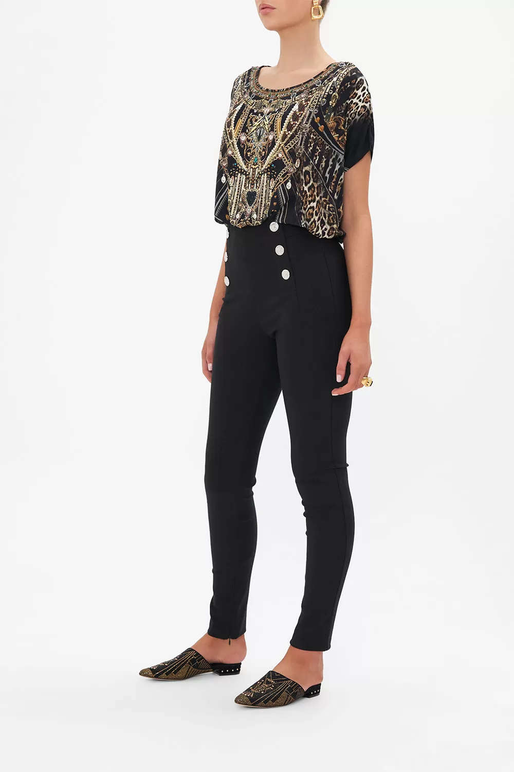 BUTTON EMBELLISHED PONTE PANT CHAOS IN THE COSMOS 6 BUTTON EMBELLISHED PONTE PANT CHAOS IN THE COSMOS - Image 4