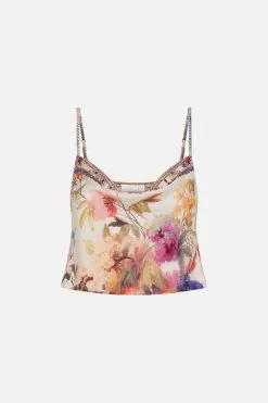 BIAS CROP CAMI FRIENDS WITH FRESCOS -Fashion Store CAMILLA 00028253 BIAS CROP CAMI FRIENDS WITH FRESCOS GHOST 1
