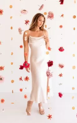 Lucia Satin Cowl Neck Maxi Dress - Pearl