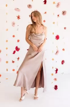 Lucia Satin Cowl Neck Maxi Dress - Mocha -Fashion Store IMG 0846