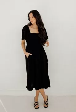 Chantel Linen Smocked Pocketed Midi Dress