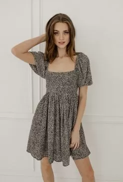 Murphy Leopard Puff Sleeve Babydoll Dress