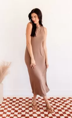 Perfect Game Rayon Slit Maxi Dress - Mocha -Fashion Store IMG 2553