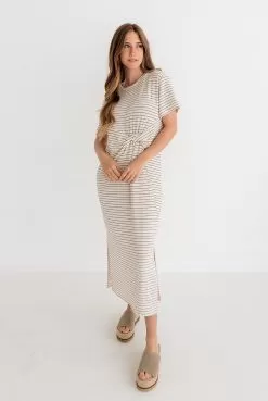 Jiya Jersey Striped Twist Front Midi Dress