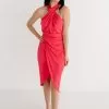 Mellie Satin Halter Wrap Midi Dress- Coral 1 Mellie Satin Halter Wrap Midi Dress- Coral -Fashion Store IMG 6327