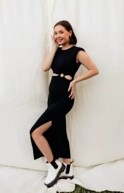 Rita Padded Shoulder Cutout O-Ring Midi Dress -Fashion Store IMG 7802copy