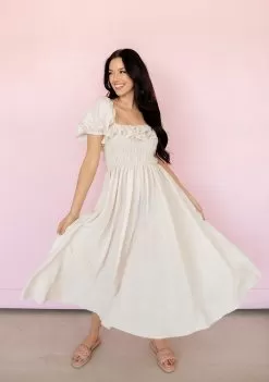 On Cloud Nine Smocked Ruffle Midi Dress