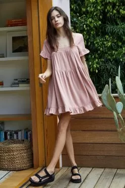 Monoco Babydoll Dress - Mauve