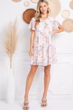 Davina Floral Tiered Babydoll Dress -Fashion Store LD3543 MULTI FULLBODY