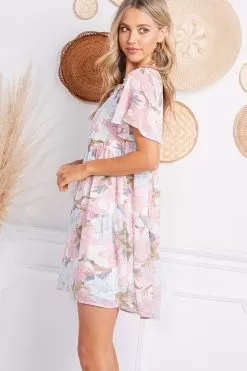Davina Floral Tiered Babydoll Dress -Fashion Store LD3543 MULTI SIDE