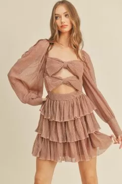 All Wrapped Up Metallic Pleated Mini Dress