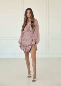 Shine On Pleated Ruffle Mini Dress - Blush