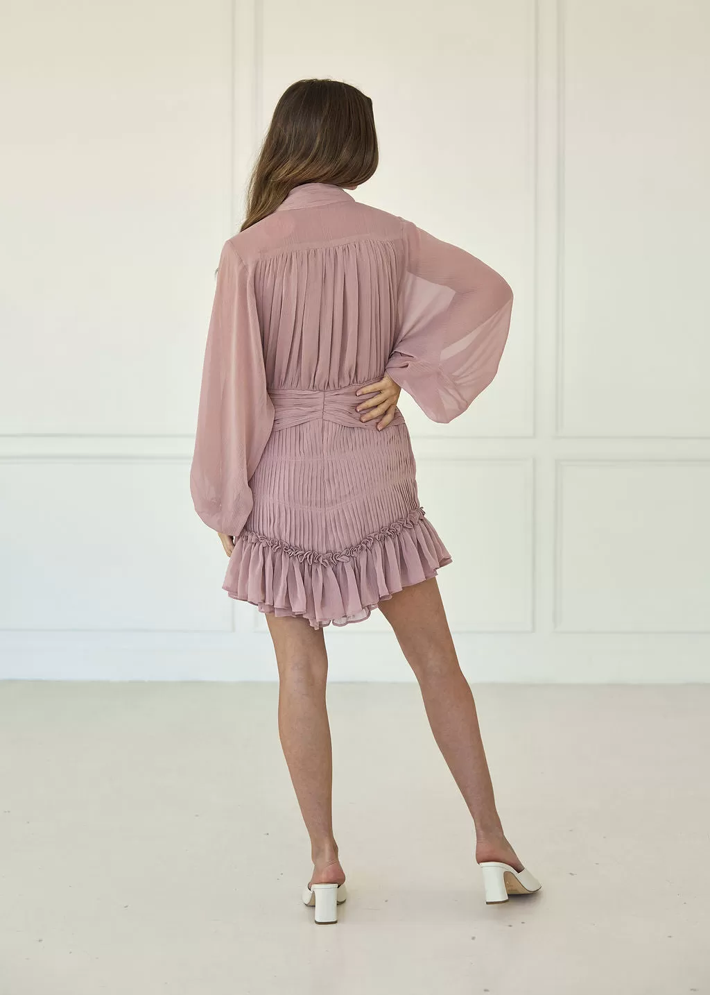 Shine On Pleated Ruffle Mini Dress - Blush 6 Shine On Pleated Ruffle Mini Dress - Blush - Image 4