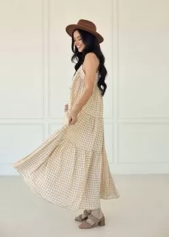 Baker Cotton Gingham Tiered Maxi Dress -Fashion Store U4C5299