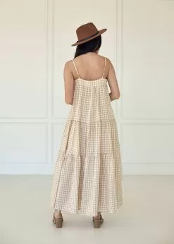 Baker Cotton Gingham Tiered Maxi Dress -Fashion Store U4C5306