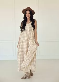 Baker Cotton Gingham Tiered Maxi Dress -Fashion Store U4C5321