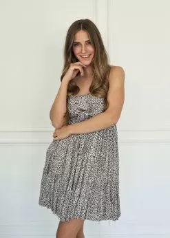 Lacie Strapless Leopard Tie Front Babydoll Dress