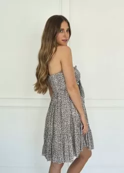 Lacie Strapless Leopard Tie Front Babydoll Dress -Fashion Store U4C6948