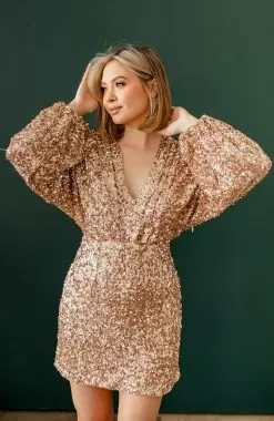 Event Ready Sequin Padded Shoulder Dress