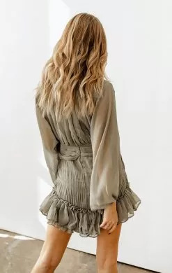 Shine On Pleated Ruffle Mini Dress - Olive -Fashion Store Untitled 2650copy