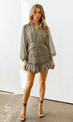 Shine On Pleated Ruffle Mini Dress - Olive -Fashion Store Untitled 2653copy