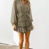 Shine On Pleated Ruffle Mini Dress - Olive -Fashion Store Untitled 2654copy