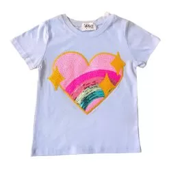 Rainbow Sparkle Heart T-Shirt -Fashion Store baby blue rainbow heart t shirt lola the boys 28925813751910