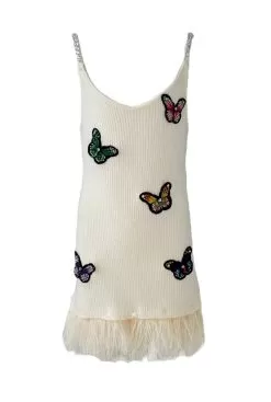 Crystal Butterfly Feather Trims Dress -Fashion Store dress crystal butterfly feather trims dress lola the boys 29639737344102