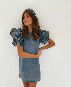 Denim Ruffle Dress -Fashion Store dress denim ruffle dress lola the boys 28483171352678