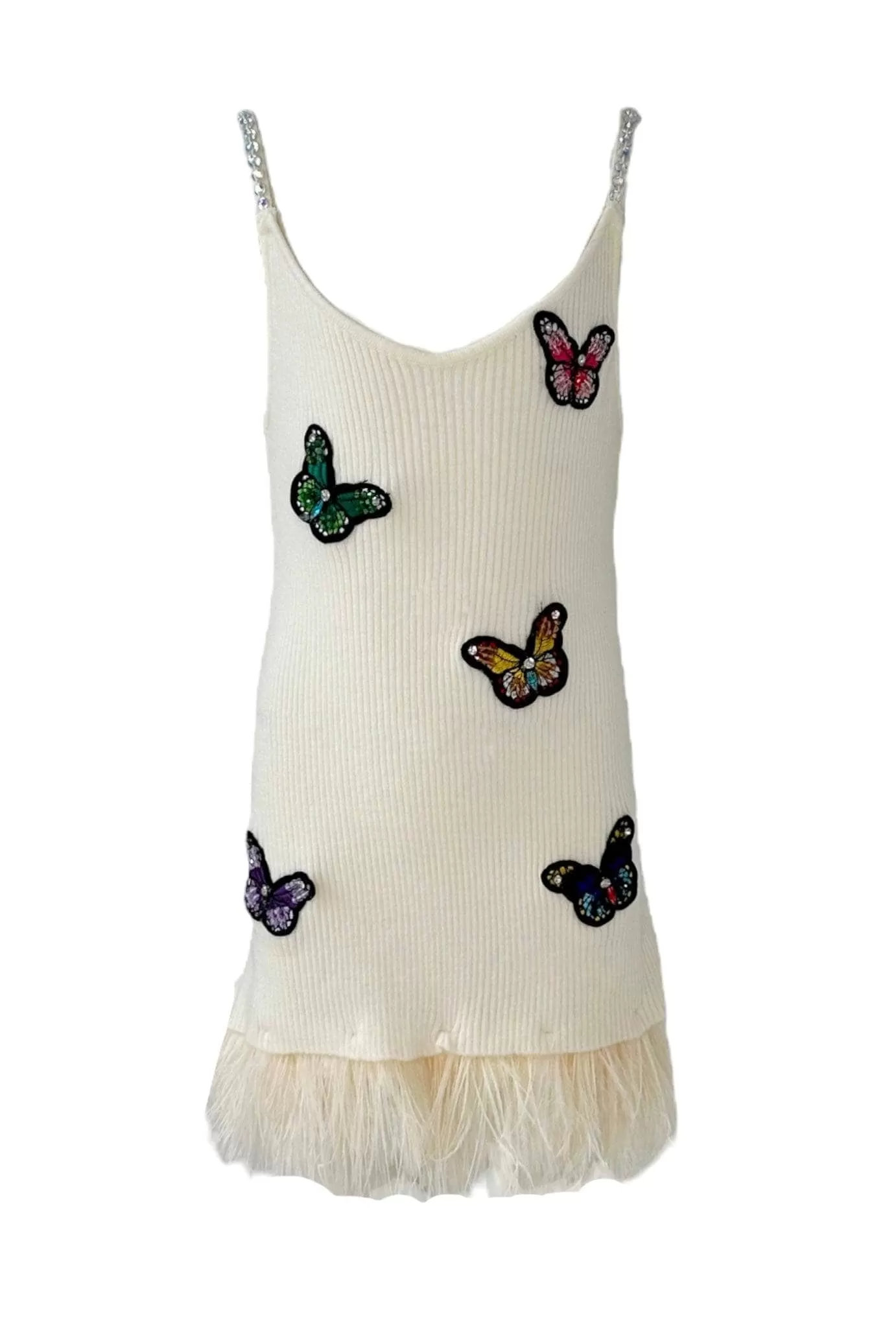 Women's Crystal Butterfly Feather Trims Dress 4 Women's Crystal Butterfly Feather Trims Dress - Image 2