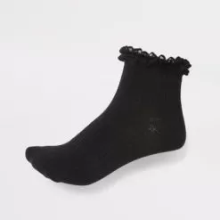 RIVER ISLAND Girls Black Lace Frill Socks 2 Pack