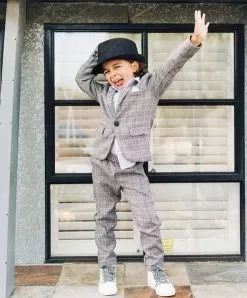 Gray Plaid Piece Suit -Fashion Store gray plaid piece suit lola the boys 29145465618534