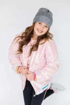 Powder Puff Pink Sequin Bomber -Fashion Store jackets bombers powder puff pink sequin bomber lola the boys 28345337348198