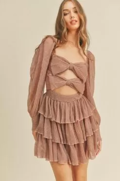 All Wrapped Up Metallic Pleated Mini Dress -Fashion Store md3324 dusty rose 5